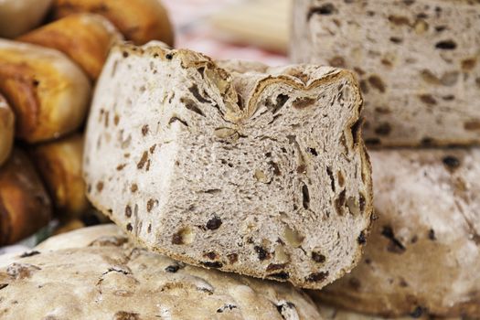 Artisan bread, detail of a daily food, cereal and flour