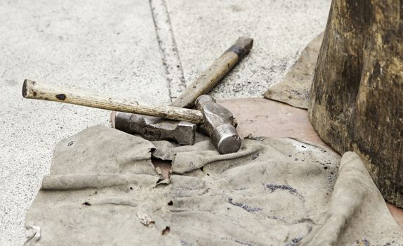 Old hammers, old tools of a forge