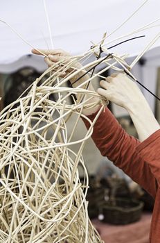Manufacturing, wicker, detail of a manual and artisanal work, art and craft