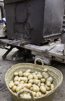 Raw roast potatoes, detail of a traditional market