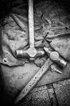 Old hammers, old tools of a forge