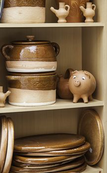 Clay pots, pottery detail of cooked clay