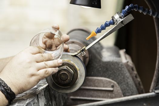 Lathe for glass, detail of tool for working with glass