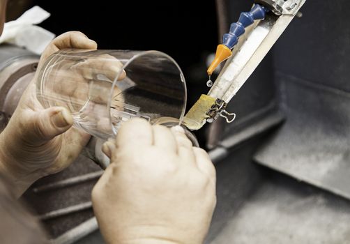 Lathe for glass, detail of tool for working with glass