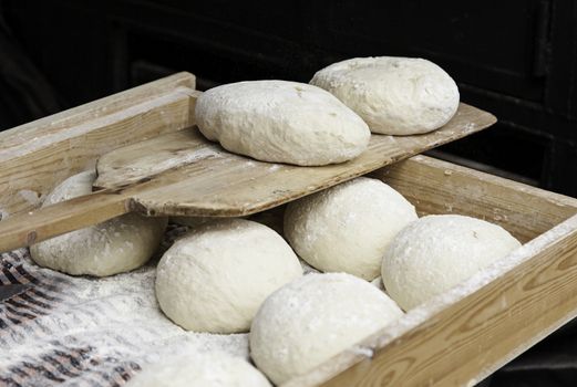 Bread dough, bread making detail, traditional artisan bakery, food and food