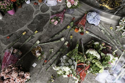 Flowers in homage against terrorism, detail in favor of the victims of terrorism