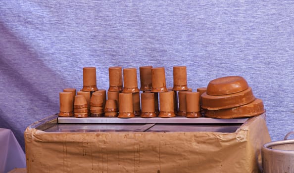 Clay vessels, detail of glasses for traditional drinks, antiquity