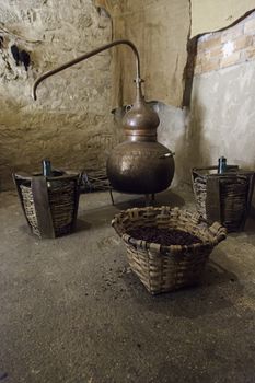 Ancient bronze still, detail of ancient tool for distilling alcohol