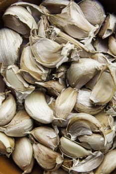 Detail of dried garlic in a market, food and condiment