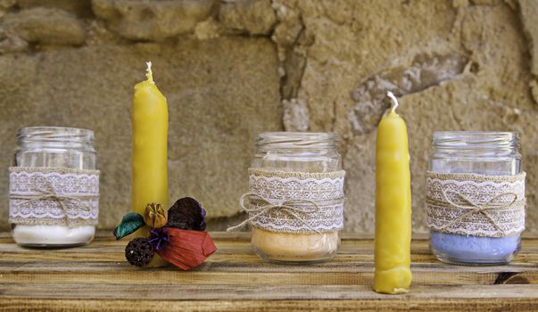 Craft wax candles in a market, object detail to give light