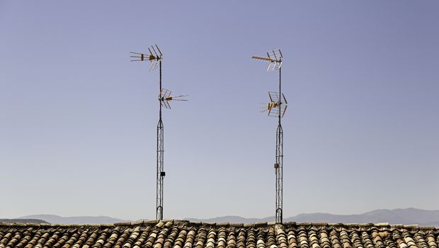 Old antennas to watch analog television, detail of obsolete technology