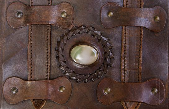 Old leather cover of a book, detail of a medieval decoration