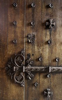 Old metalic decorated medieval lock, detail of protection and security