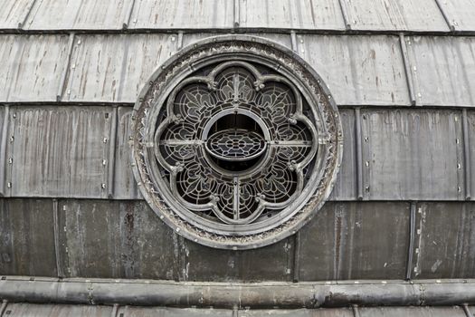 Old weathered metal roof, detail of protection against rain, rusty metal