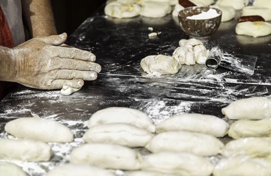 Bread dough, bread making detail, traditional artisan bakery, food and food