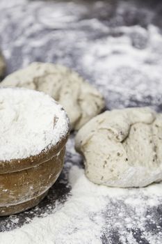 Bread dough, bread making detail, traditional artisan bakery, food and food