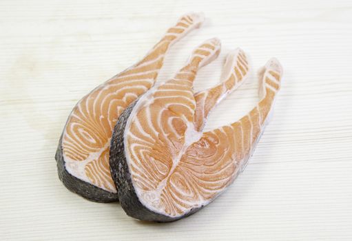 Two slices of salmon, detailed pieces of raw salmon, healthy food, healthy lifestyle food