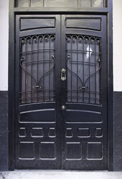 Old Victorian wooden door, wooden door detail classical closed, protection in the city, urban decoraccion