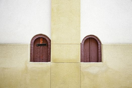 Lockers entries in a bullring, detail of windows in a bullring in Spain