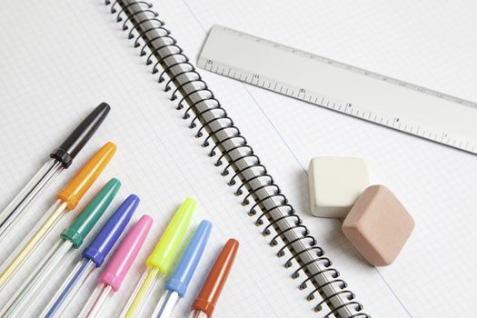 Pens with rubber and ruler, material retail, school, learning purposes