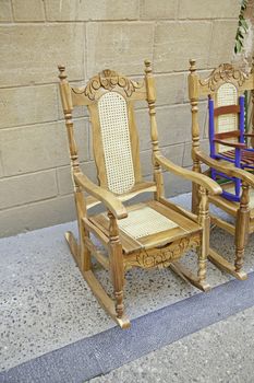 Antique wooden chairs, seats made ??by artisans in wood, Spanish tradition