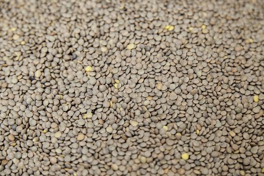 Dried lentils in a market, detail of legume, healthy food
