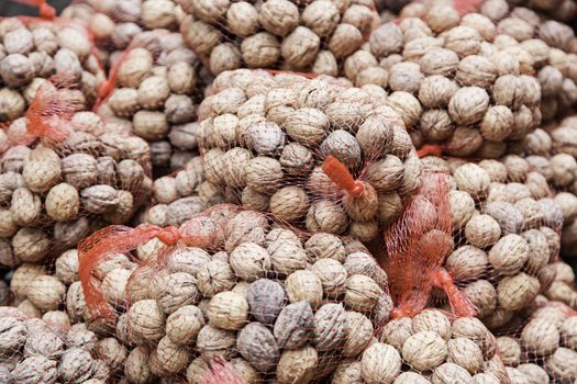Nuts in a market, detail of dried fruit