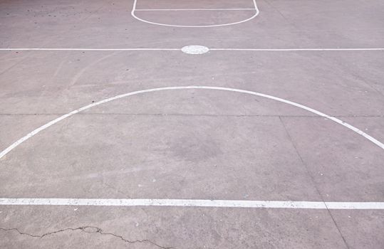 Floor basketball court, detail concrete floor, outdoor play, sport