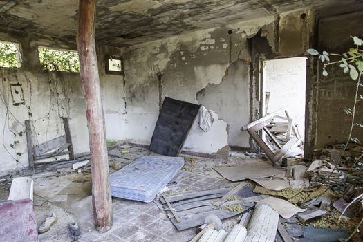 Old abandoned room, detail of ruin and neglect, vandalism and crime