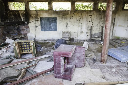 Old abandoned room, detail of ruin and neglect, vandalism and crime