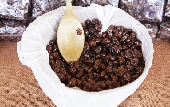 Dried cherries in a market, detail dried fruit, food, healthy lifestyle