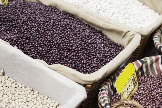 Beans in a traditional market, detail of some vegetables