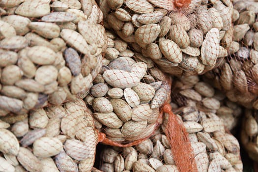 Raw almonds in shell, detail of a traditional market