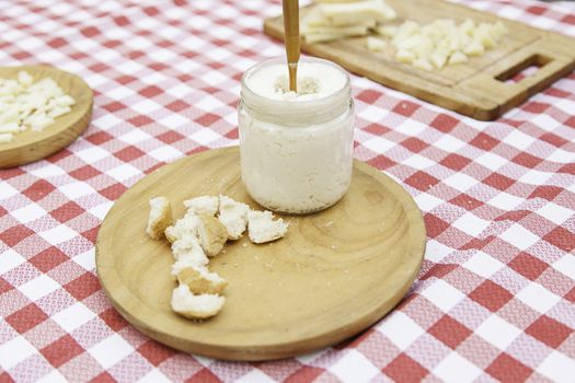 Homemade cream cheese, detail of a traditional dairy product