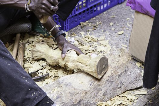 Craftsman working with wood, detail of an ancient craft, art wood
