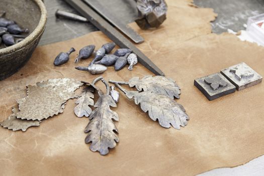 Metal molds with shapes, detail of a decorative molds