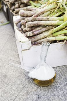 Glass container with beer, detail of typical Spanish vessel