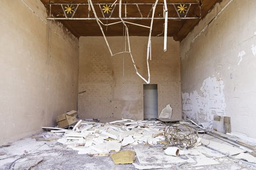 Abandoned and derelict building, detail of a solitary building