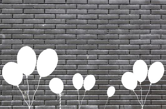 Balloon black bricks, detail drawings on a wall, fantasia