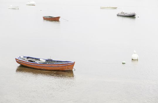 Old fishing boats, detail of a boat at sea, transport and fishing