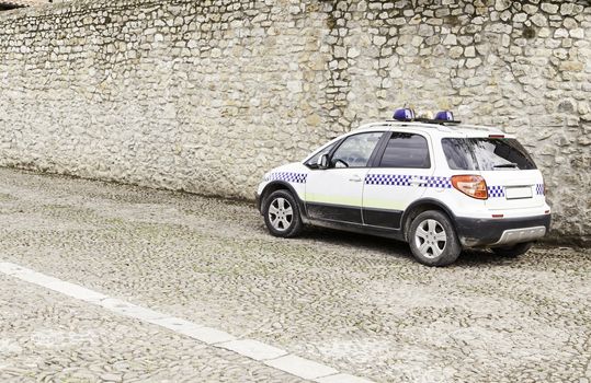 Police car, detail of a car and safety protection