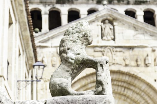 Stone lion sculpture, detail of an ancient figure