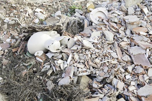 Debris in nature, detail and dirt contamination
