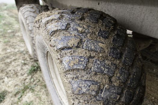 Giant tractor wheels, rubber wheels detail for the field