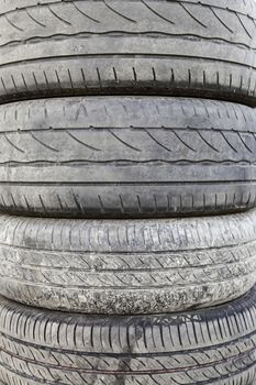 Old car wheels, detail of tires, rubber and rubber