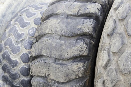 Old car wheels, detail of tires, rubber and rubber