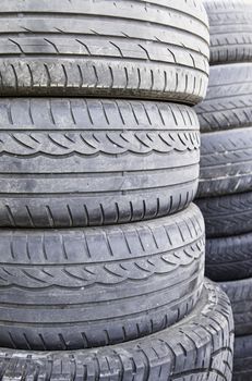 Old car wheels, detail of tires, rubber and rubber