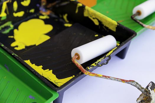 Paint rollers for painting walls and ceilings, detail of decoration and color