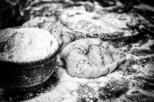 Bread dough, bread making detail, traditional artisan bakery, food and food