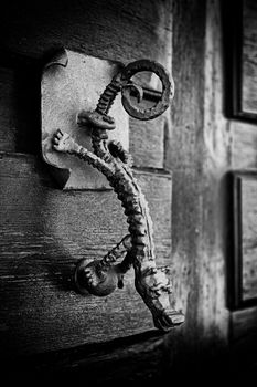 Old doorman decorated metallic, detail of old door